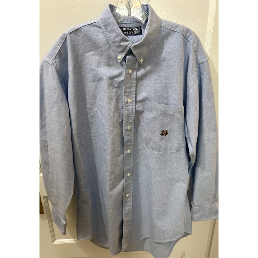 VTG Notre Dame OCBD Shirt Mens Medium Button Blue Long Sleeve Thomas Bros